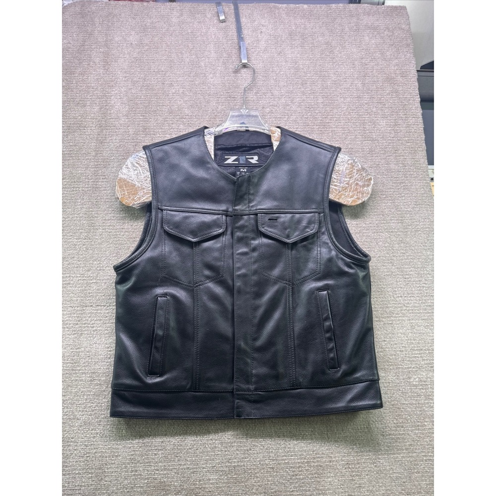 Z1R Ganja Vest Mens Size M Black Leather Motorcycle Biker Vest Excellent